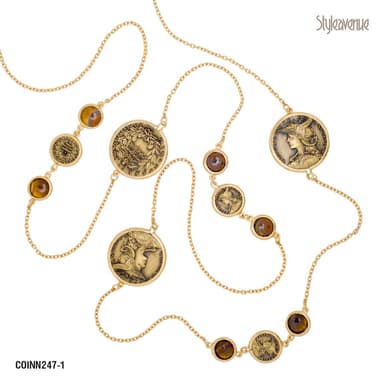 Колье из бижутерный сплава с тигровым глазом