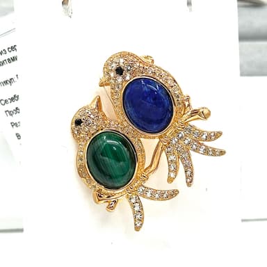 Брошь из серебра 925 с малахитами