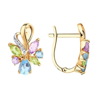 Серьги из золота 585 с миксом камней