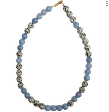 Бусы из бижутерный сплава с далматиновая яшма