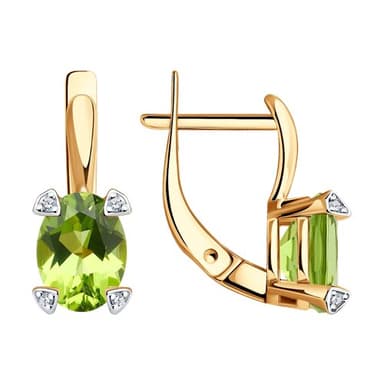 Серьги из золота 585 с хризолитом