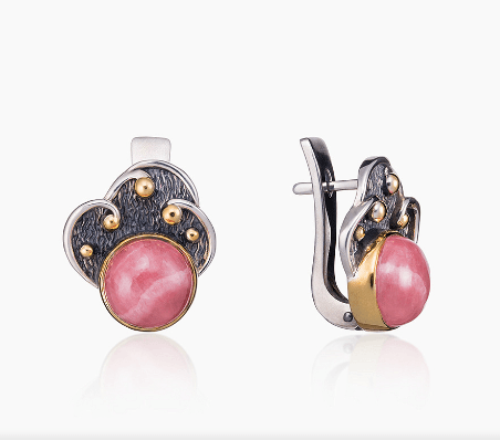 Серьги из серебра 925 с родохрозитом