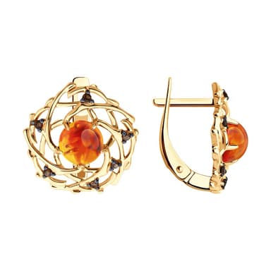 Серьги из Золота 585 с янтарем