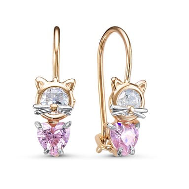 Серьги детские из золота 585 с фианитами