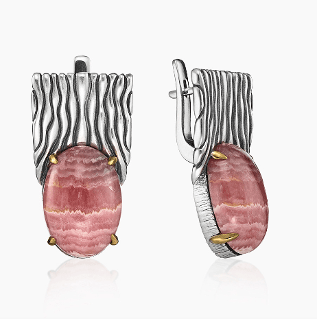 Серьги из серебра 925 с родохрозитом