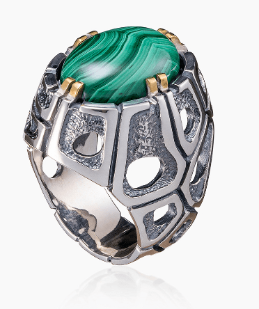 Кольцо из серебра 925 с малахитом