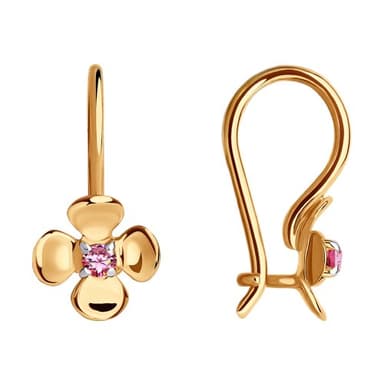 Серьги детские из золота 585 с фианитами